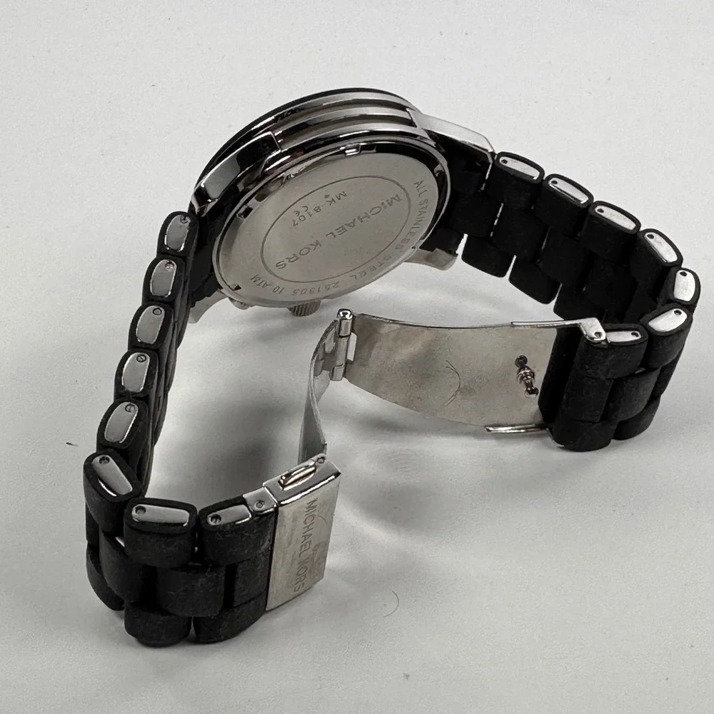 Michael Kors MK-8107 Black Silicone Stainless Steel Chronograph Mens Watch
